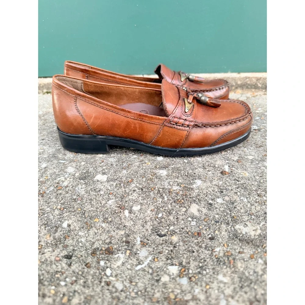 Michel Women's 8M Brown Leather Tassel Loafers Horsebit Moc Toe Classic‎